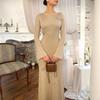 2025 Autumn Women's Loose Knit Dress - Long Sleeve Round Neck with Hip-Wrapping