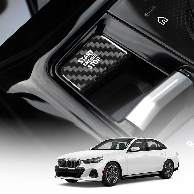 Real Carbon Fiber Engine Start Stop Button Interior Trim Cover Sticker For BMW 5 G60 G70 2024 2025