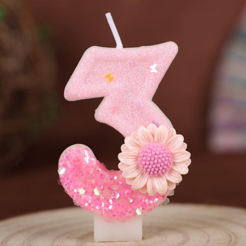 Creative Pink Flowers Birthday Numbers Candles Party Supplies Cake Decoration Sunflowers