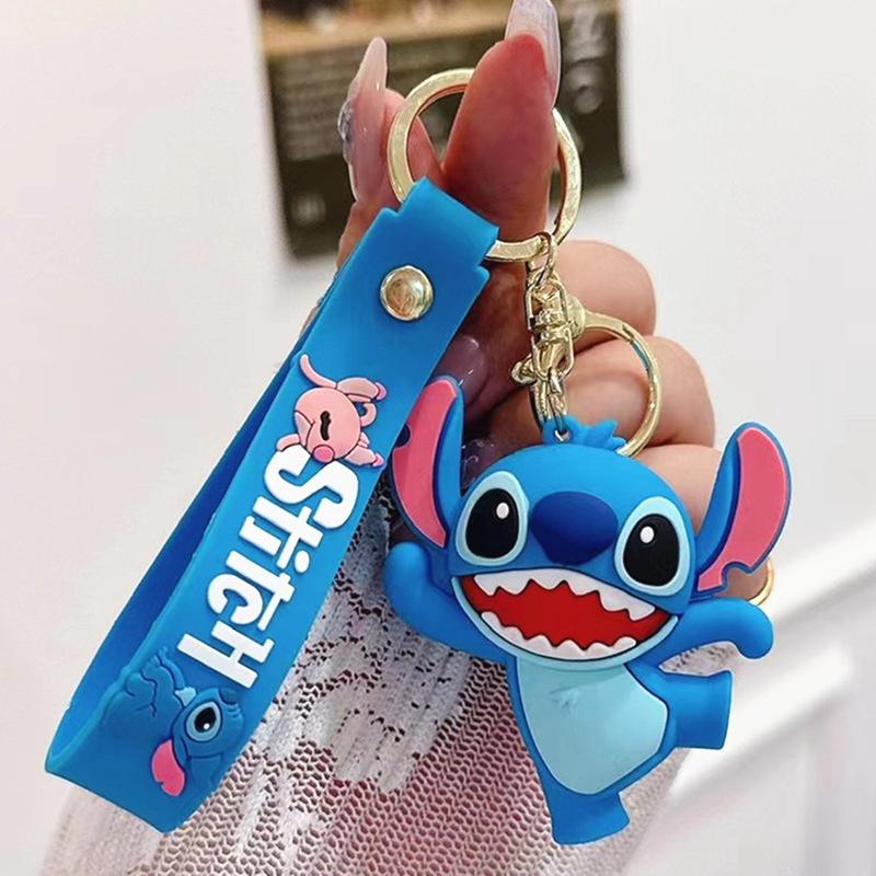 Car Cute flower Stitch bag pendant keychain Star and Stitch PVC soft plastic doll pendant couple small key chain Gift
