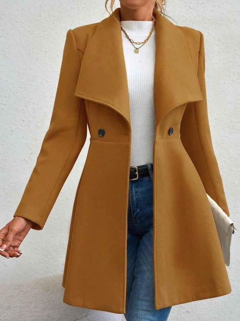 Women's Wool Coat Autumn Winter Fashion Jacket New Lapel Button Slim Fit Overcoat for Women