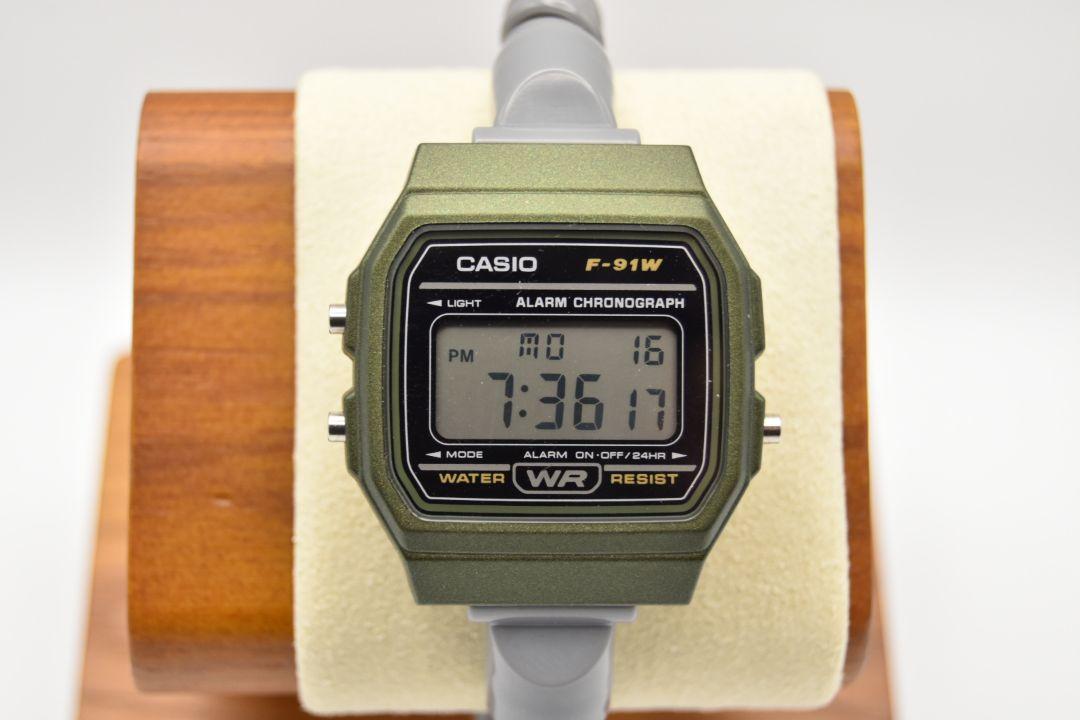 

[Б/У] CASIO F-91W Хаки Кастомный ремешок для сауны