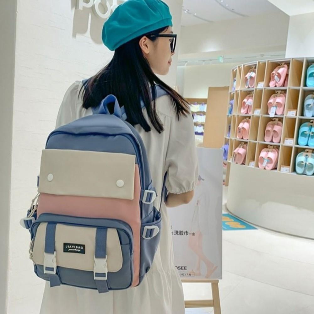 Simple Nylon Backpack Large Capacity Korean Color Book Bag Multifunction Breathable College Backpack School