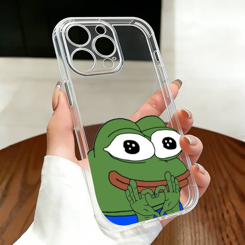 P-Pepe The Funny Frog Phone Case For iPhone 17 16 15 14 13 12 11 Mini Pro Max Plus Transparent Cover