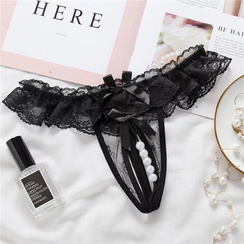 Plus Size Sex Pearl G-string Crotchless Erotic Lingerie Sexy Panties Porn Lace Women Underwear See Through Open Crotch Thongs