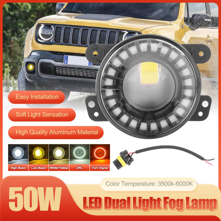 4 inch LED Fog Lights White Amber DRL Red Turn Signal Running Angel Eyes Lens For Jeep Wrangler JK Grand Cherokee Dodge Journey Charger Magnum