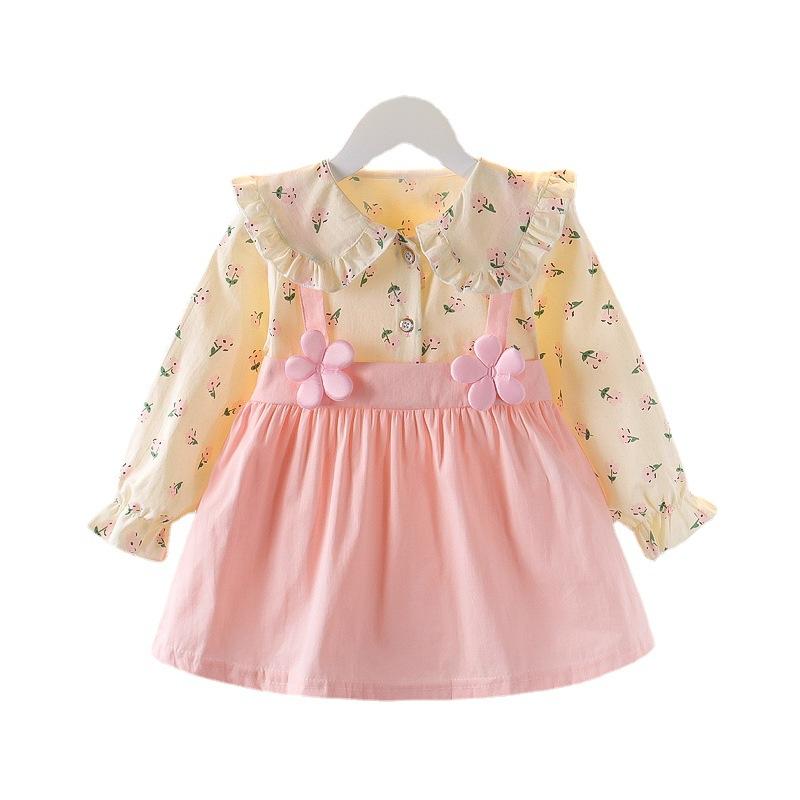 Girls Autumn Cottagecore Long Sleeve Dress Stylish Princess Party Dress For Kids Children Casual Elegant Floral A Line Gown