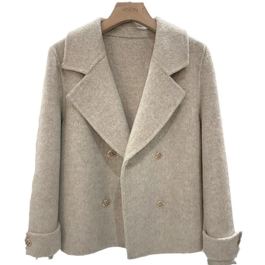 2026 Korean-Style Double-Faced Cashmere Coat: Short, Slim, Loose Woolen Design for Women