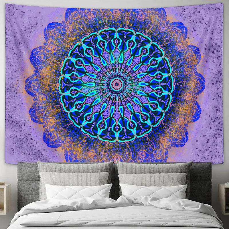 Ethereal Blue Purple Mandala Tapestry Psychedelic Style Bedroom Wall Hanging Full of Artistic Atmosphere 74x94cm(29x37in)