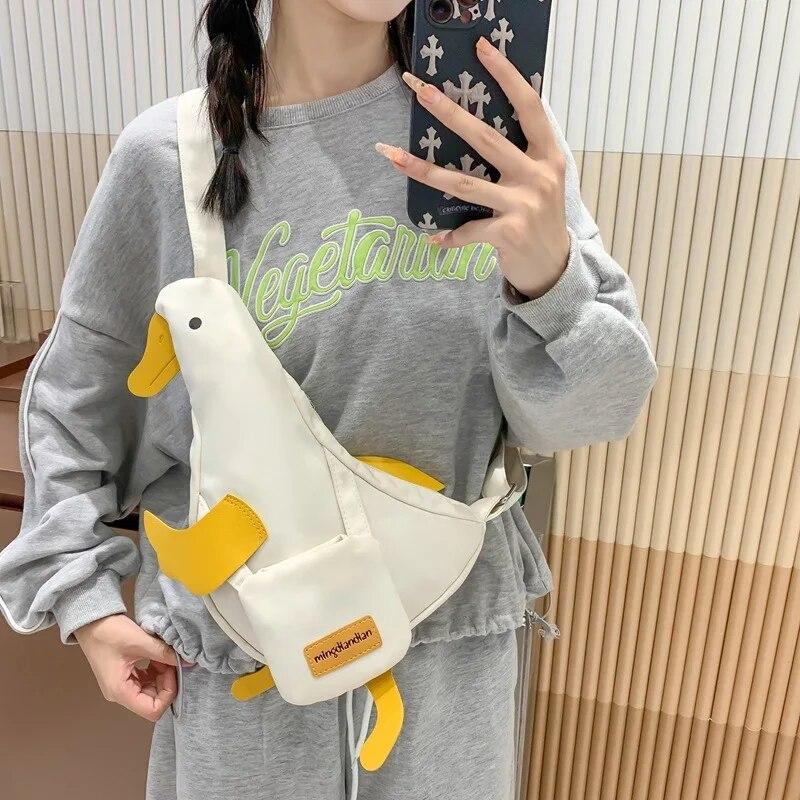 Women Cute Funny Small Bag Female New Canvas Duck Crossbody Bag Ins Girl Personality Waist Chest Bag