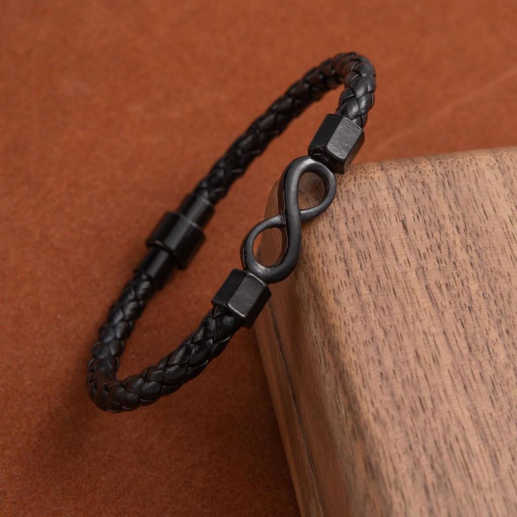 Men's Leather Infinity Bracelet - European & American Style, Personalized Woven Design, Simple Hand Rope with Lucky 8 Symbol