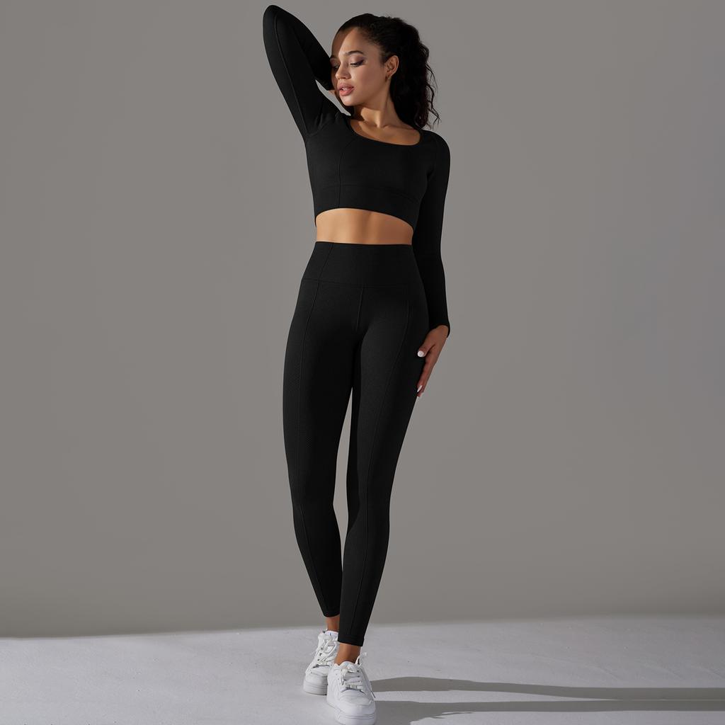 Auroth Dlouhý rukáv Sportovní soupravy Dámské Jógové soupravy Fitness trička Bezešvé Legíny s vysokým pasem Sportovní oblečení
