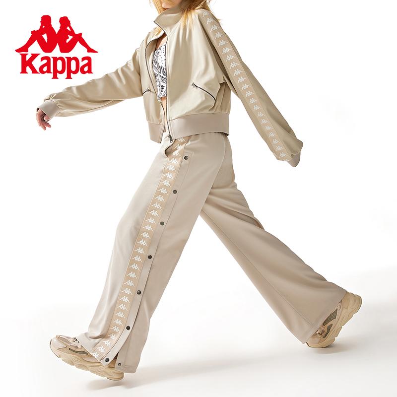 Kappa Tag Sports Pants New Women's High Waist Straight Leg Pants Buckle Casual Pants Waist Pants
