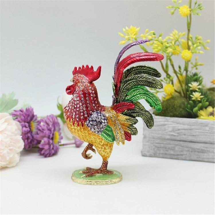 Unique Enamel Colored Rooster Decoration Metal Jewelry Box Earrings Organiser Case Perfect For Gift Giving