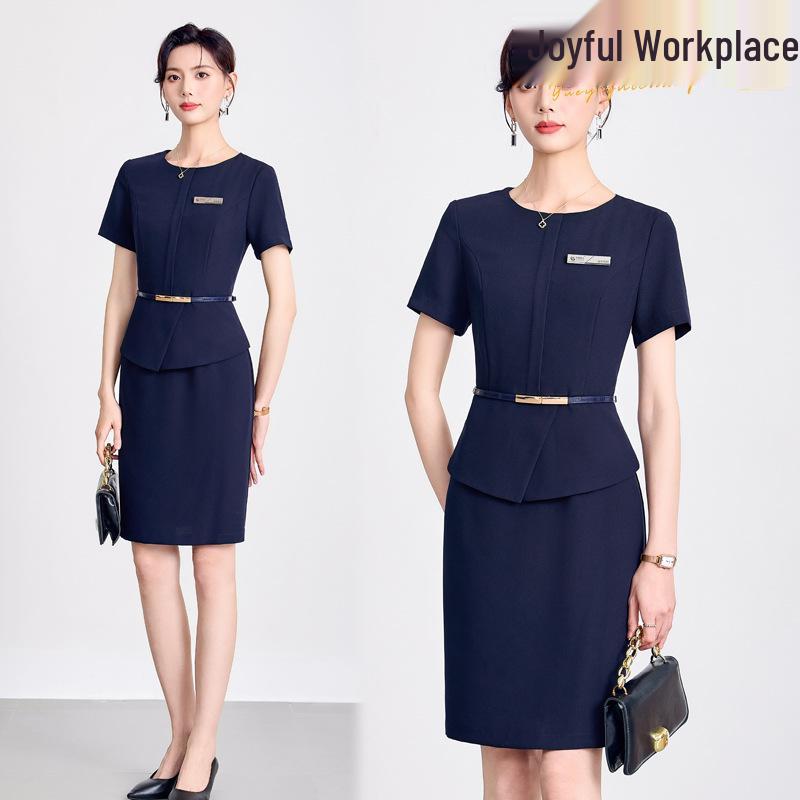 

Navy Blue Two-Piece Bodycon Dress - Women s Formal Wear, Seven-Sleeve, Round Neck XL