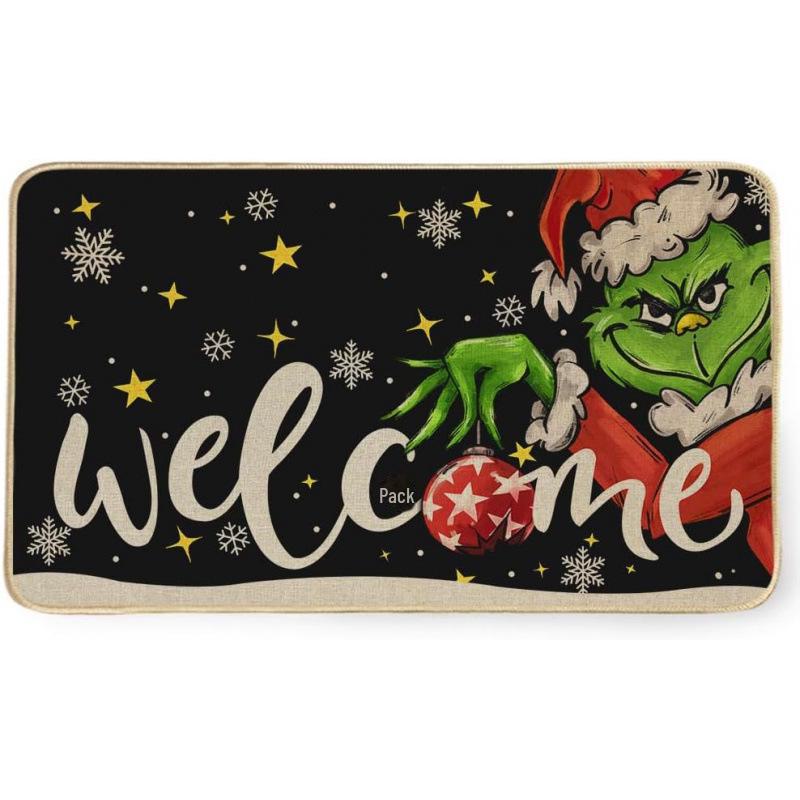 Imitation Linen Christmas Floor Mats - Bathroom & Door Holiday Decor Mats