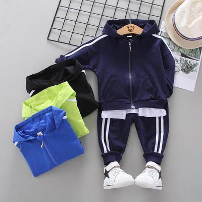 Autumn Kids' Two-Stripe Pullover Hoodie & Pants Set for 5-Year-Olds