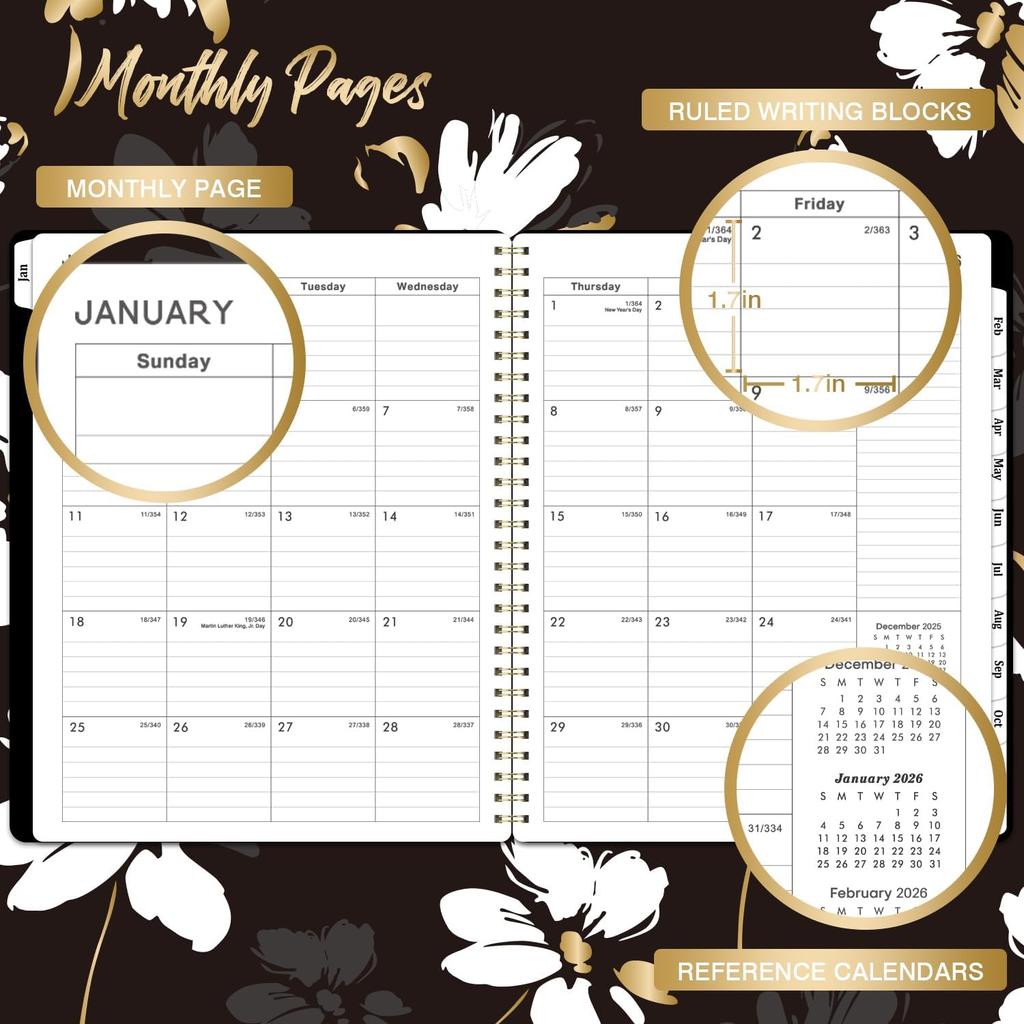 2026 Planner - 2026 Planner Weekly and Monthly, January - December 2026, Calendar Planner 2026 with Monthly Tabs, Floral Cover