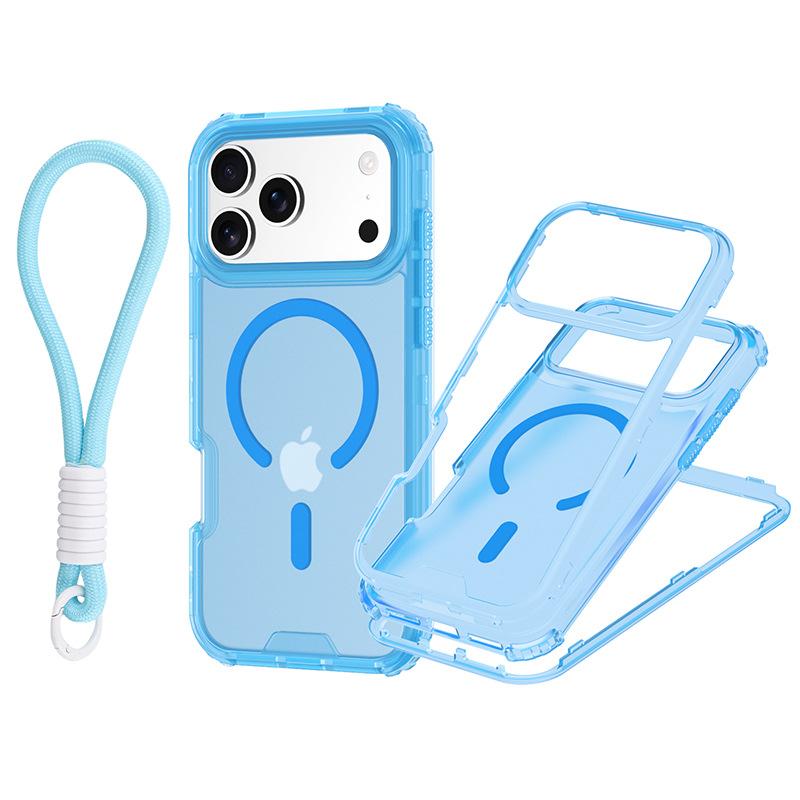 Pentru IP 17 Pro Max Husa de Telefon Magnetică Colorată 3-în-1 cu Textură de Piele și Curea