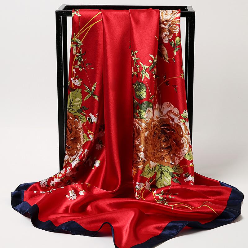 Chinese Style 90 * 90Cm Large Square Scarf Simulation Silk Scarf Scarf Shawl