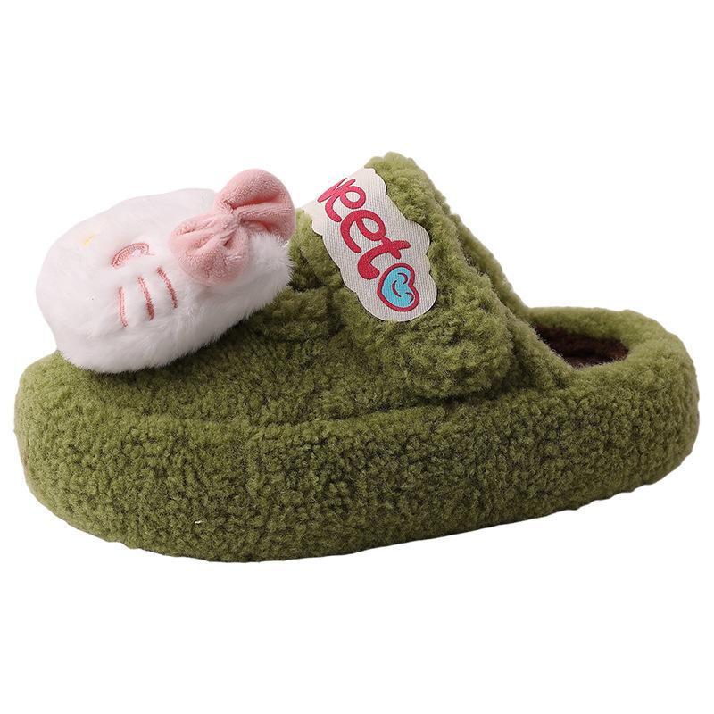 Versatile comfortable and warm girls fluffy shoes autumn and winter suede cute cartoon Hello Kitty casual thick-soled cotton slippers