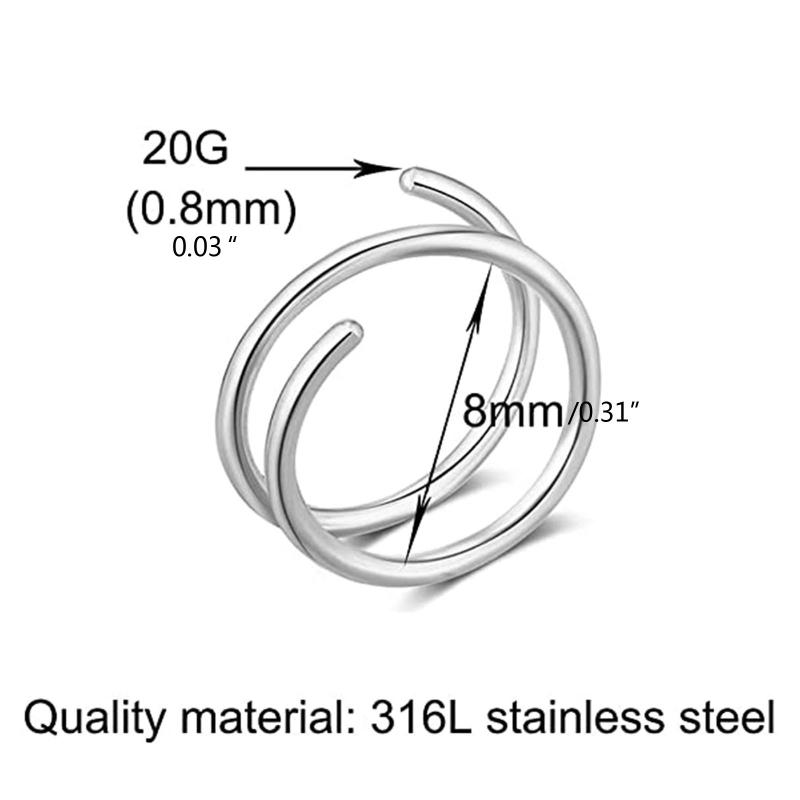 4Pieces Nose Rings Hoops Surgical Steel Double Spiral Nose Ring Left or Right Single Pierced Nose Piercing for Women Men