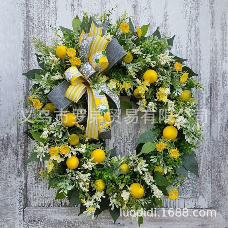 Artificial Lemon Peony Wreath Wall Hanging Decor Door Home Festival Party Decoration