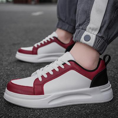 Unisex Lace Up Flat Bottomed Thick Sole Sports Shoes, Versatile, Mixed Color Leather Breathable Comfortable Casual Walking Shoes