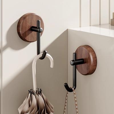 Wood Wall Mount Hook Black White Waterproof Wall-mounted Storage Hook No Drill Self-adhesive Storage Hanger Ornament