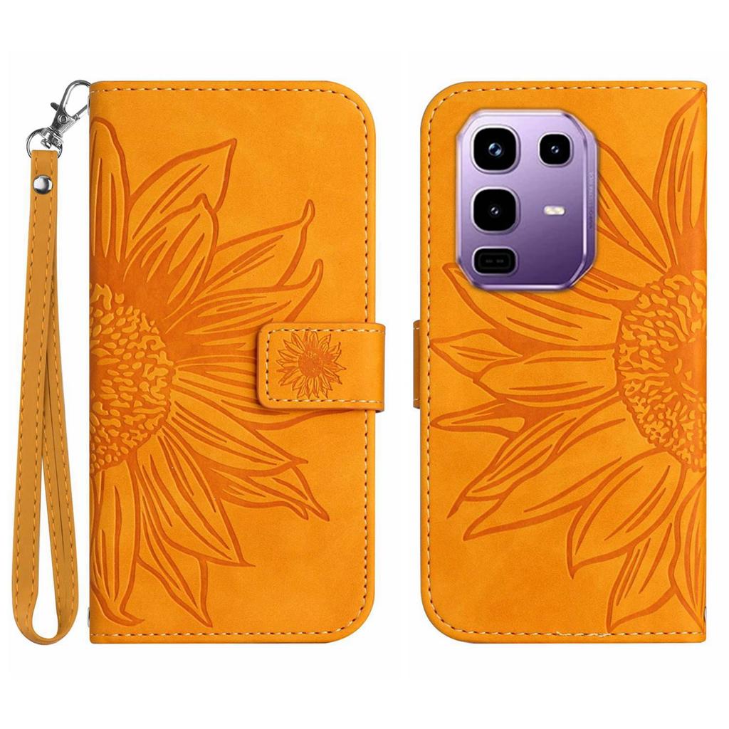 For Infinix Note 50s 5G Case Sunflower Imprint Leather Wallet Phone Cover with Wrist Strap