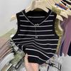 Dames Zomer Gestreept Gebreid Camisole Vest - Brede Schouderband, Slim Fit, Anti-Blootstelling