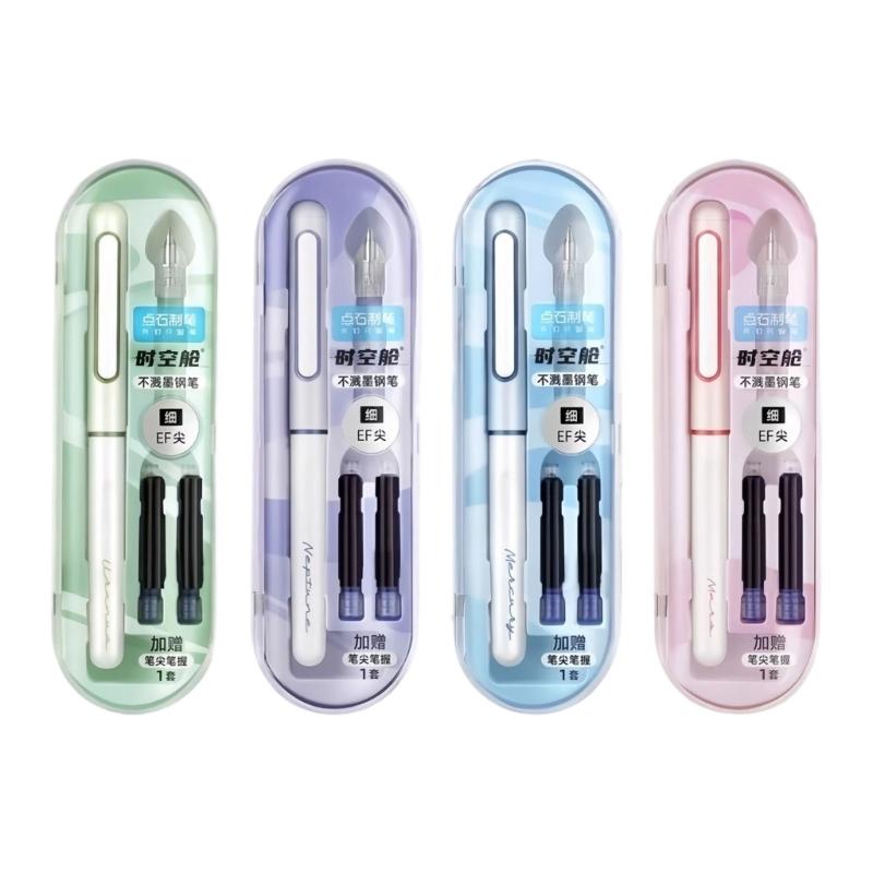 Ergonomic Fountain Pen With 2 Inks Cartridges EF Tip Fountain Pen For Students Beginner Daily Writing Note Taking
