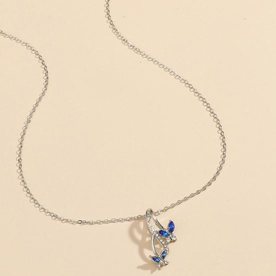 Women Faux Crystal Butterfly Hanging Drop Pendant Necklace Jewelry Accessory