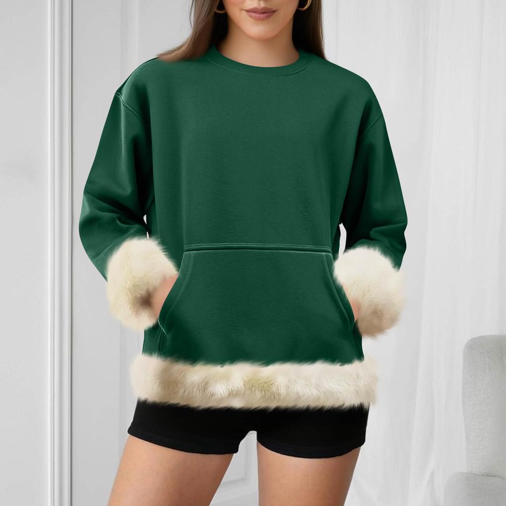 Women's Casual Round Neck Long Sleeve Sweatshirt Solid Color Sweatshirt
