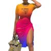 Sexy Rundhals Kurzarm Gerissen Schlitz Falten Unregelmäßig Übergröße Midi Kleid
