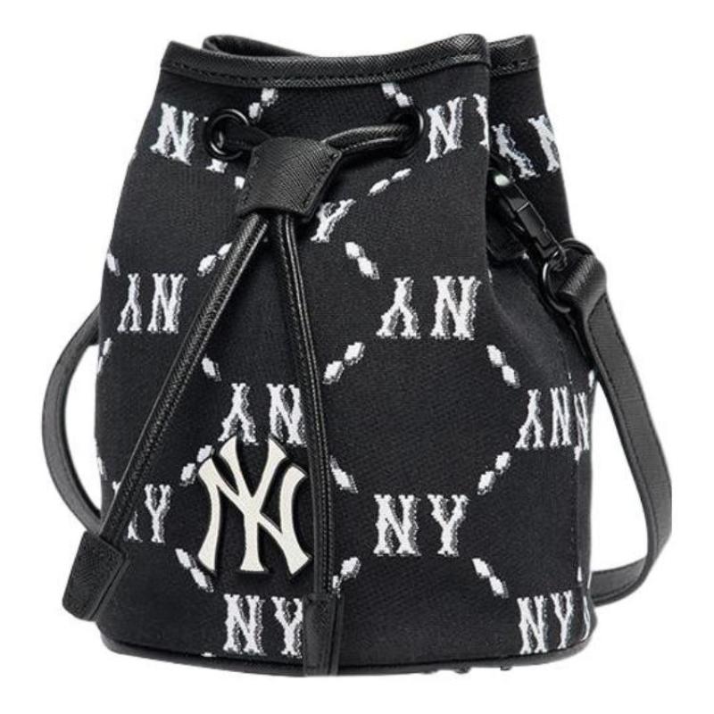 MLB Monogram Collection Artificial Leather Bucket Bag, Shoulder Bag, Crossbody Bag Regular Unisex Black Casual