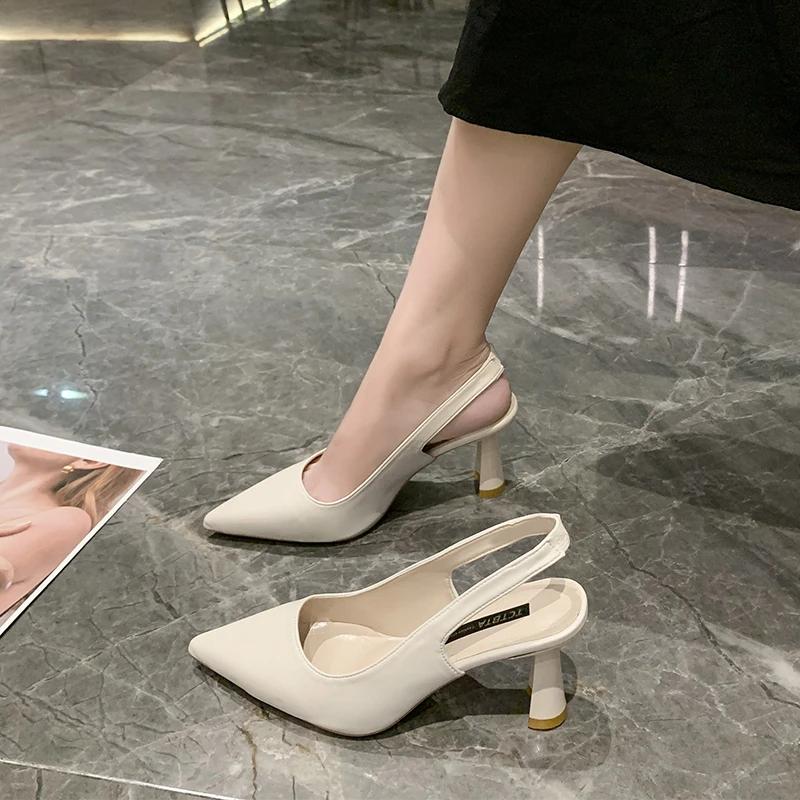 Fashion Summer Fashion New Pointed Toe Stiletto Heel Shallow Mouth Breathable PU Comfortable and Elegant Women's Shoes Sexy Sandals