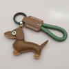 Custom Number Sausage Dog Leather Keychain Pendant Personalized Cartoon Keyring with Braid Rope Bag Car Key Ring
