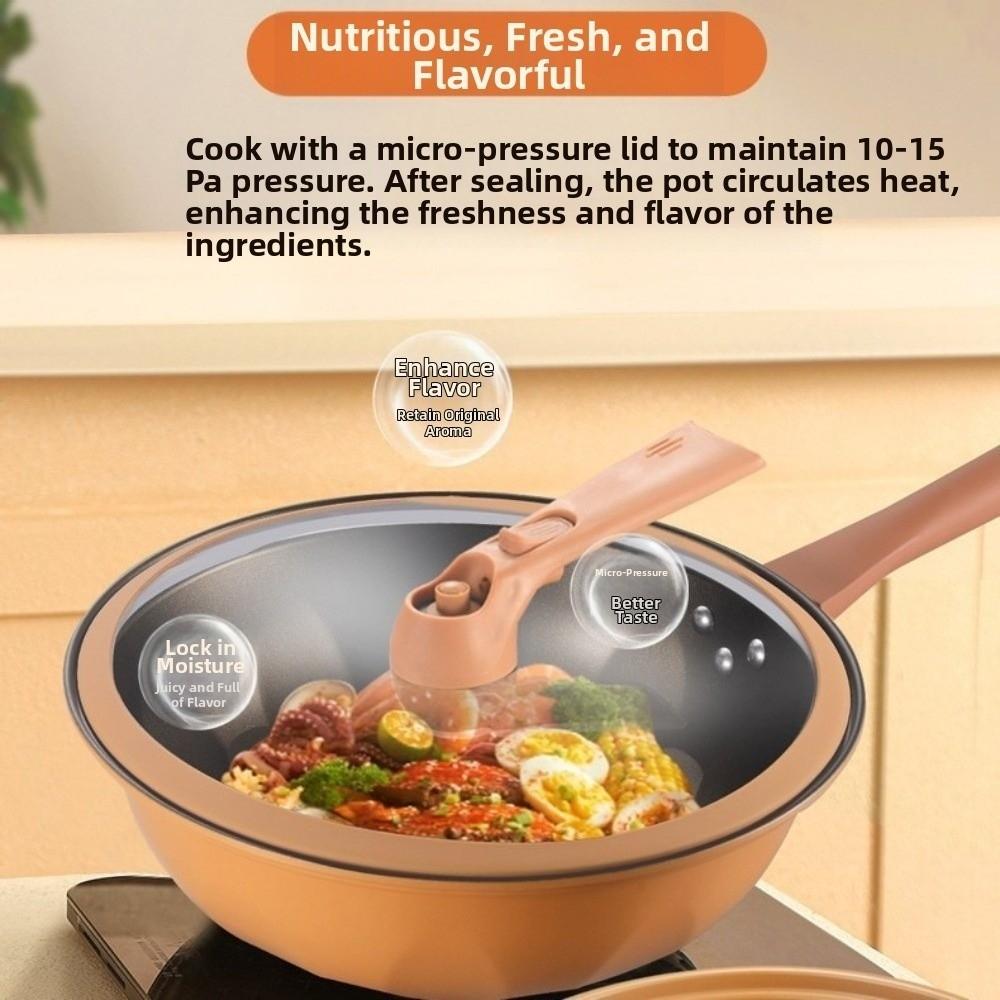 Wok Vaporiera a Micro-Pressione da 32cm Antiaderente Pentola per Fornelli a Gas Padella per Cottura a Vapore Pentola per Zuppe Cucina