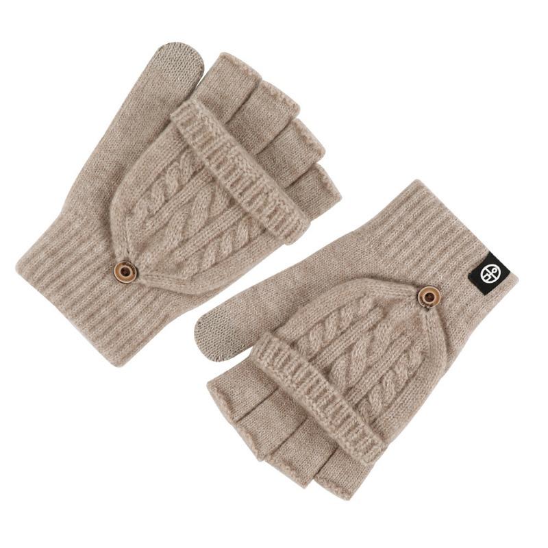 Winter Flip-top Dual-purpose Half-finger Gloves for Women, Cold-proof and Warm Student Gloves, Thickened and Velvet Bare-finger Gloves for Men