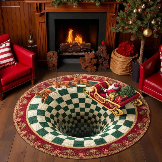 Christmas Santa Gnome Quilted Round Mat Festive Area Rug Non-Slip Backing Door Mat Living Room Bathroom Kitchen Absorbent Mat