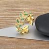 European and American Wide Face Tree Leaf Shaped Inlaid with Colored Zircon Geometric Opening Personalized Ring for Women