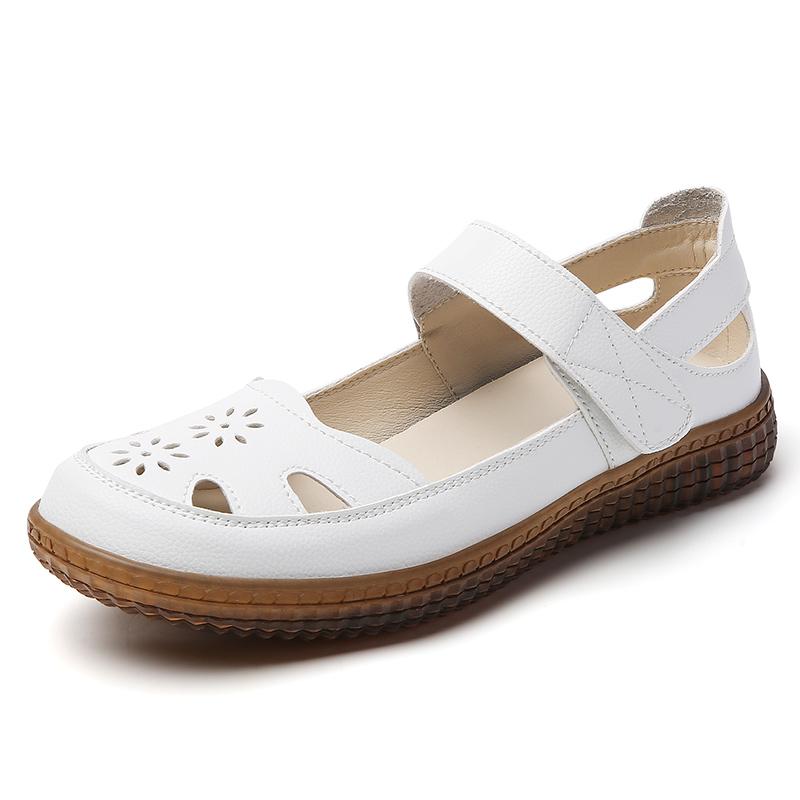 Women's Sandals Summer Mary Jane Beach Shoes White Flat Shoes Casual Soft Walking Sandals for Girl Plus Size