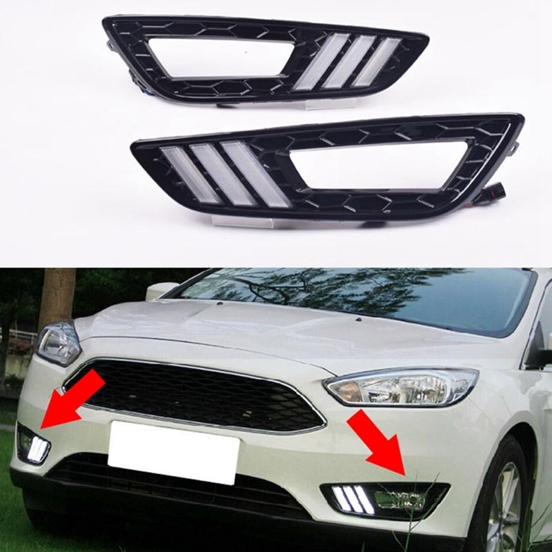 Powerful Car DRL Daytime Running Lights Led Turning Signal Lamps 12V Fog Lamps For Ford Focus 3 2015 2016 2017