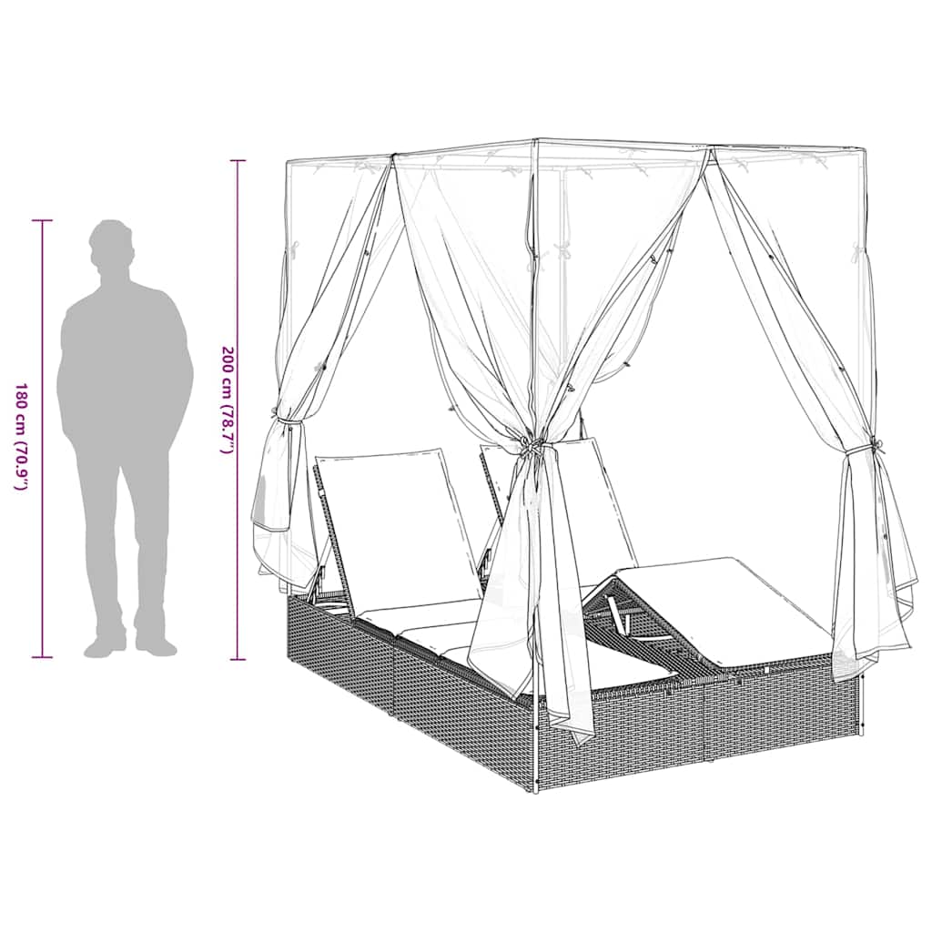 Double Sun Lounger Grey 205 X 129 X 200 Cm Poly Rattan