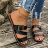 Women's Buckle Flat Slipper Peep Toe Retro Style Beach Sandal