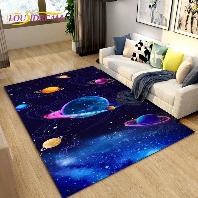 Cartoon Universe Starry Sky Planet Area Rug,Carpet Rug for Living Room Children's Bedroom,Kids Play Game Floor Mat,Anti-slip Mat