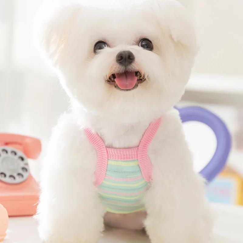 Cute Summer Pet Dog Clothed Stripe Contrast Pocket Dog Vest Strap Teddy Bears Cat Pet Dog Clothes Thin Puppy Clothing Costume