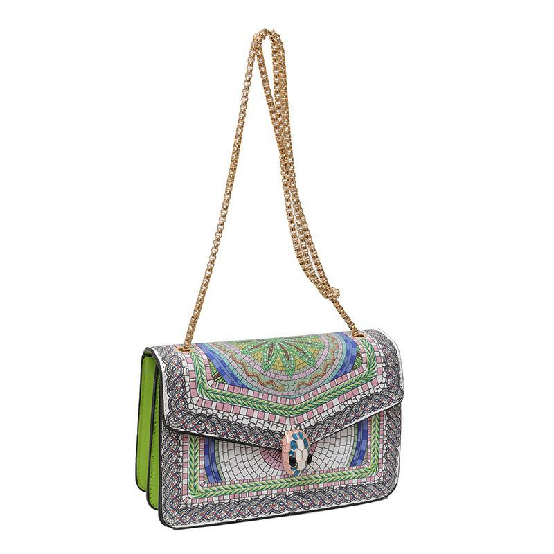 

Ethnic Style Women s Square Shoulder Bag – Trendy, High-Quality Print, Versatile Crossbody Chain Bag зелёный