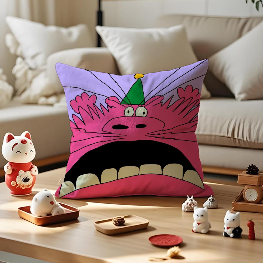 Cute Retro Illustration Cushion Cover Anti-dustmite Pillowcase Invisible Zipper Silky Short Plush Sofa Cushion Cover